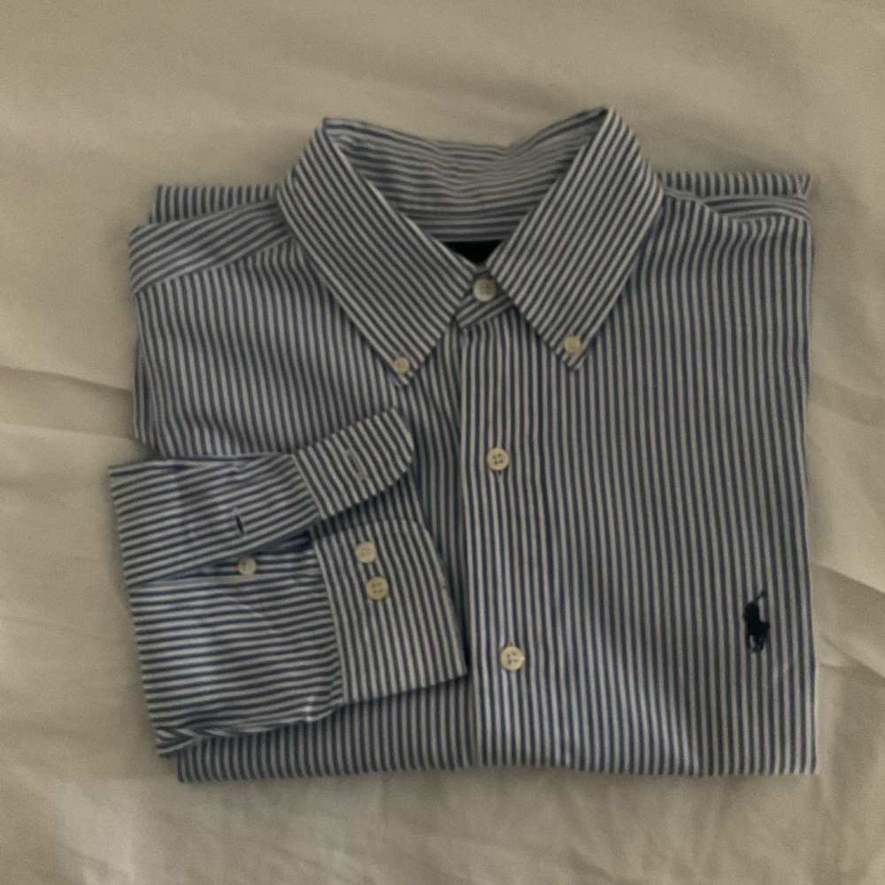 Ralph Lauren Classic Fit Men's Blue and White Striped Button-Down Shirt